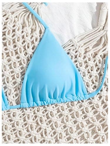 WDIRARA Women's Solid Triangle Bikini Top Sexy Halter String Micro Bathing Suits Tops thumbnail 3