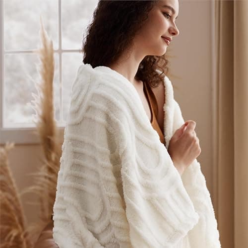 Bedsure GentleSoft Throw Blankets for Women - Soft Cozy Cute Blanket for Couch, Fuzzy Fleece Christmas Throw for Boho Modern Home Room Decor Aesthetic, Gifts for Women Teen Girl, White, 50x60 Inches thumbnail 2