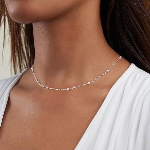 IEFWELL Solid 925 Sterling Silver Chain Necklace for Women, 1.6mm Satellite Bead Chain Necklace Shiny Sturdy Hypoallergenic Chain Necklaces, 16/18/20/22/24 Inches Dainty Silver Jewelry for Women Men thumbnail 7