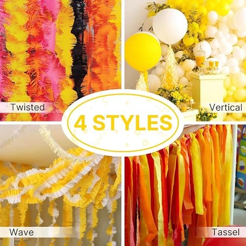 PartyWoo Yellow Crepe Paper Streamers 4pcs 328ft Pack of Pastel Yellow Pearl White Crepe Paper Streamers for Birthday Graduation Engagement Baby Shower Summer Sunflower Little Cutie Party Decorations thumbnail 5
