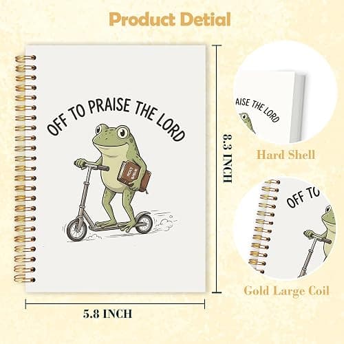 OJMFHEGEE Funny Christian Frog Spiral Notebook 5.5x8.3 in, Off To Praise The Lord Frog Hardcover Notebook Journal Gifts for Women Men, Bible Prayer Journal for Women Men thumbnail 3