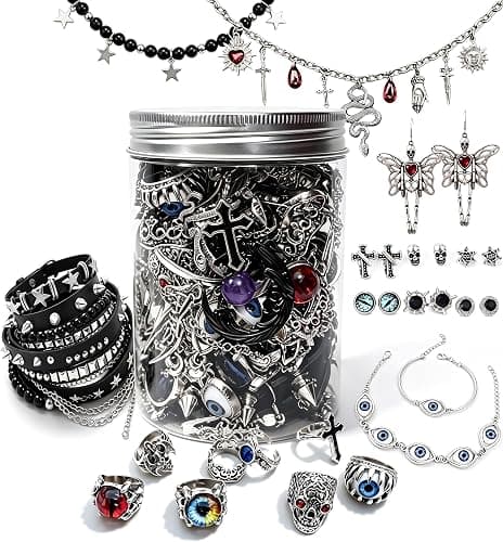 Ggnepiuhzy Mystery Jewelry Jar - 40 Pcs Gothic Jewelry Surprise Box for Women, Dark Romantic Necklaces Earrings Rings Bracelets Set, Unique Gift for Her, Alternative Vintage Style - Image 1