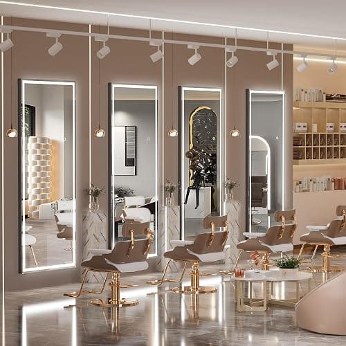 HASIPU Full Length Mirror with Lights, 56" x 18" LED Lighted Floor Standing Mirror, Full Body Dressing Hanging Mounted Mirror, Dimmable, Tempered Glass, Safe to Use, Square Black thumbnail 7