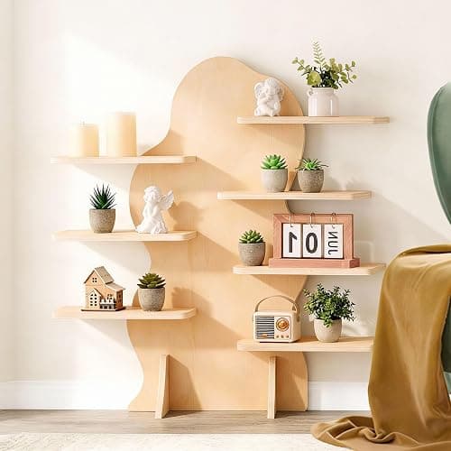Sicrifety 7-Tier Wooden Display Shelf for Vendors,31inch Cloud-Shaped Portable Detachable Natural Wood Riser Stand for Candles,Mugs, Small Items - Image 1