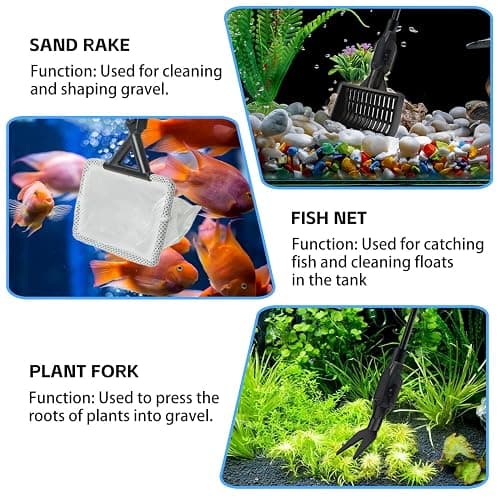 Aquarium Cleaning Tools, 7 in 1 Fish Tank Cleaning Kit with Adjustable Long Handle,Aquarium Sponge Brush, Scraper Cleaner,Fish Net,Tube Brush,Fork,Gravel Rake for Fish Tank Cleaner thumbnail 7