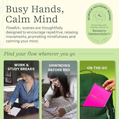 Lifelines FlowArt Mini Activity Pads, 3-Pack, Dot-by-Letter Coloring Books | 15 Markers & 60 Scenes - Guided Art Meditations for Tweens, Adults & Seniors - Dot-by-Letter - Patent-Pending thumbnail 6