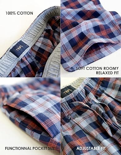 TINFL Men’s Cotton Lounge Pajama Pants – 100% Woven Soft Plaid Sleepwear with Pockets, 1/2/3 Pack Long Short Lengths thumbnail 5