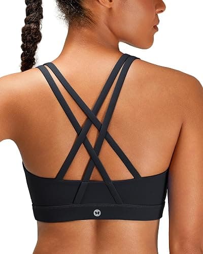 Sports Bras for Women, Criss-Cross Back Padded Medium Support Sports Bra Strappy Medium Impact Workout Yoga Bra - Image 1