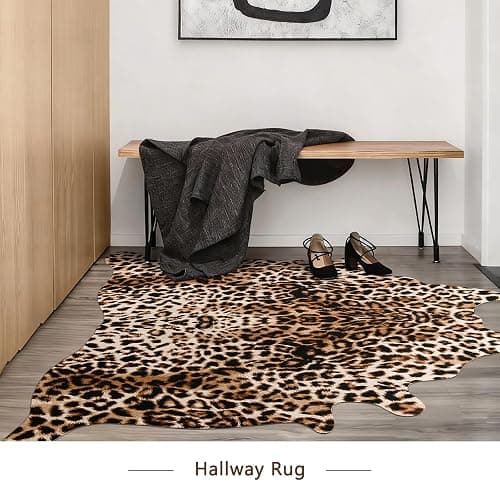 Pettop Luxury Faux Leopard Print Rug 4.6x5.2 Ft - Western Cheetah Area Rugs for Living Room, Bedroom, Farmhouse - Premium Western Faux Fur Carpet, Non-Slip Animal Hide Throw Rugs, Dark Brown thumbnail 3