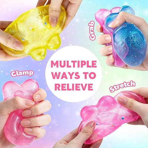 Stress Relief Glitter Bunny Squeeze Toy, Bunny Stress Ball- Anxiety Calming Sensory Fidget Toy, Soft Squishy Ball for ADHD Autism, Stresss Rabbit Squishy (Pink) thumbnail 6