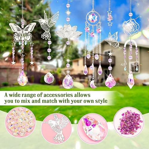 HAPGFS DIY Suncatcher Kit, 411pcs Art and Crafts Rainbow Maker for Adults Sun Catchers Making Supplies Hanging Prism Sun Catcher with Crystals Indoor Outdoor Garden Party Decor Silver thumbnail 4