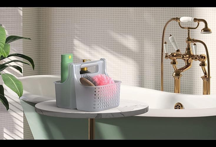 Brookstone Modern Large Portable Shower Caddy with Soft Silicone Carrying Handle, Bathroom Organizer Basket, Plastic Bath Tote and Shower Organizer, Quick Dry Drainage Holes, BPA Free, Clear thumbnail 7