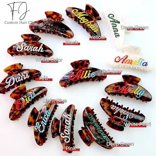 Personalized Colorful Name Hair Claw Clips for Women,Custom Hair Clips with Diamond,Cute Hair Accessories 4",Handmade Rhinestones Hair Clamp Gifts for Mom,Bride,Wife,Bridesmaid,Couples(Tortoise) thumbnail 5