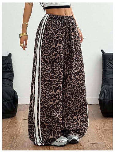 GORGLITTER Women's Leopard Cheetah Print Pants Baggy Wide Leg Low Rise Striped Flare Y2k Sweatpants Trousers thumbnail 3