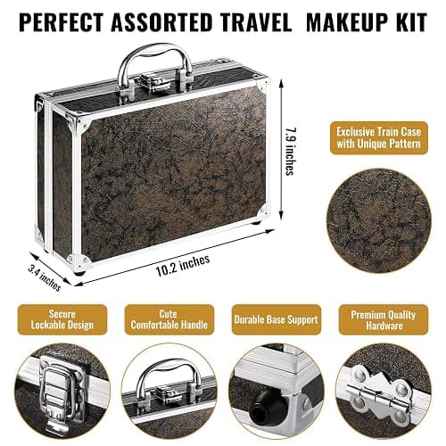 Makeup Kit for Teen Girls & Women Full Kit, Beauty Train Case with Starter Cosmetics Set, Make Up Valentine's Gift Box with Eyeshadow,Lipgloss,Highlight,Blush,Lip&Eye Pen,Brush & More(GoldenBrown) thumbnail 5
