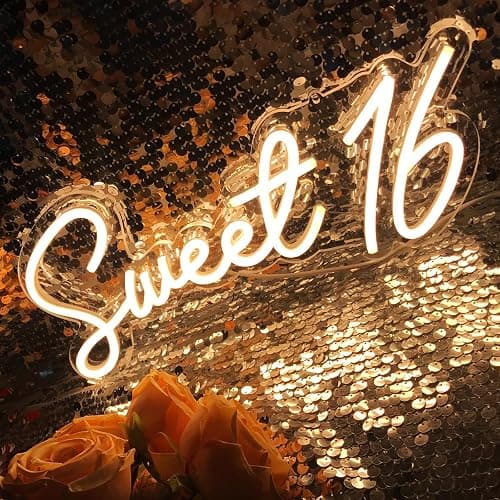 Sweet 16 Warm White LED Neon Sign for Sweet 16th Birthday Party Decorations,Perfect Gifts for Coming-Of-Age Ceremony,Also Can be Used As a Small Night Light,5V USB Power Supply,Size 15.7 * 6.7inches - Image 1