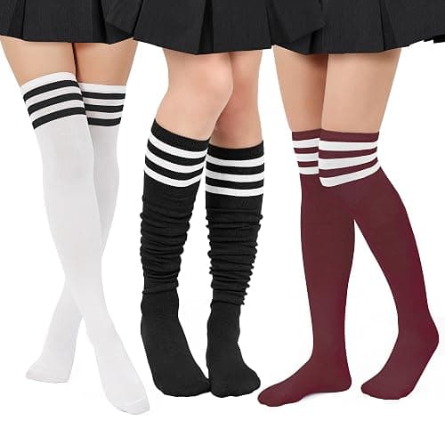 Zando Women's 6-Pack Cotton Thigh High Over Knee Socks - Striped Boot Socks & Leg Warmers for Daily, Sports, Cosplay - Image 1