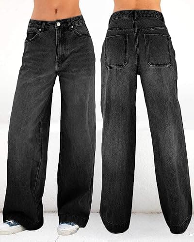 Womens Straight Wide Leg Jeans High Waisted Stretchy Baggy Denim Pants. thumbnail 5
