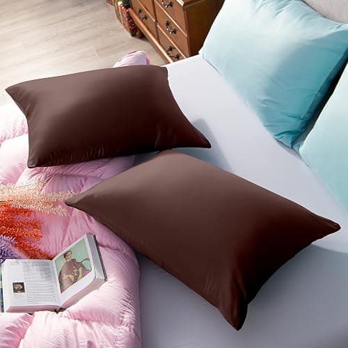 NTBAY Zippered Satin Pillow Cases for Hair and Skin, Luxury Standard Hidden Zipper Pillowcases Set of 2, 20x26 Inches, Dark Brown thumbnail 6