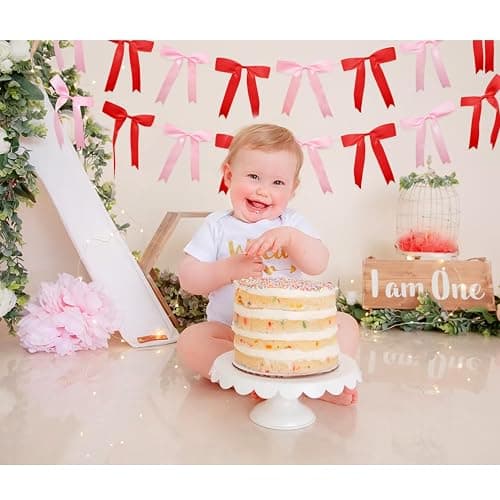 2pcs Pink & Red Bow Garland Banner, Bow Satin Ribbon Decorations for Christmas Valentine Holiday Birthday and Bridal Shower Party Decor (Red & Pink) thumbnail 4