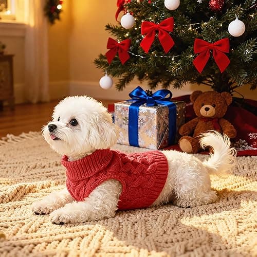 Adboros 6 Pack Warm Small Dog Sweater Puppy Small Medium Warm Cloth in Winter Cable Knitwear Pet Cat Turtleneck Knitted Sweaters Cold Weather for Boy Girl Pet Chihuahua Doggie, Six Colors (S) thumbnail 5
