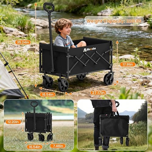 Collapsible Wagon with Wheels, 220 lbs Wagons Carts Foldable Wagon Cart with Flexible Handle, Lightweight Portable Folding Utility Grocery Shopping Cart for Grocery Sports Garden Camping thumbnail 7