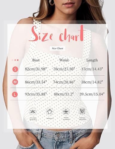 Ythomm Womens Polka Dot Linen Tank Tops Sleeveless Square Neck Back Smocked Crop Tops Fitted Casual Summer Going Out Y2k Tops thumbnail 5