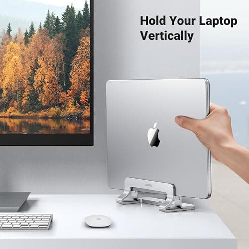 UGREEN Vertical Laptop Stand for Desk Adjustable Laptop Holder Dock Aluminum Desktop Stand, Compatible for MacBook Air Pro, Microsoft Surface(Silver) thumbnail 2