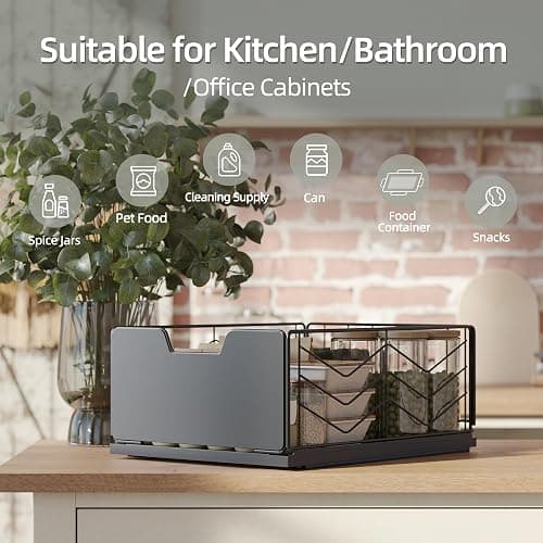NETEL Pull Out Cabinet Organizer, 2 Pack No Drill Slide Out Drawers for Kitchen Cabinets, Metal Pantry Pull Out Shelves, Kitchen Cabinet Organizer, Pull Out Home Organizers, 11.8" W X 15.7" D X 6.9" H thumbnail 4