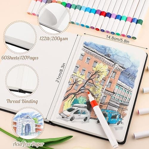 A5 Sketchbook 60 Sheets, Sketchbook with 200GSM Thick Paper - Black Hardback Art Drawing Pad for Sketching, 14.8 x 21 cm, 120Pages thumbnail 2