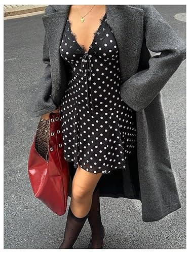 SOLY HUX Women's Polka Dots Mini Dress Lace Trim V Neck Sleeveless A Line Flowy Party Going Out Dresses thumbnail 5