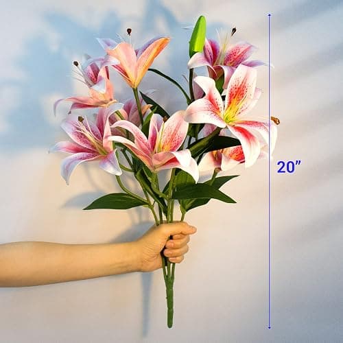 SNAIL GARDEN 12 Artifical Lily Flowers with 9 Heads Full Bloom Lily & 3 Buds, Long Stem Artificial Stargazer Lilies, Faux Tiger Bouquets for Home Hotel Flower Arrangement Party Decor thumbnail 3