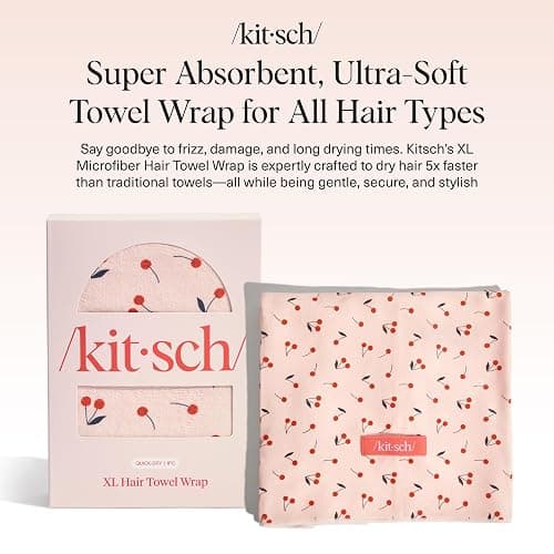 Kitsch XL Microfiber Hair Towel Wrap for Women – Ultra Absorbent Microfiber Towel for Wet, Curly, Long or Short Hair – Quick Dry, Anti-Frizz Hair Wrap – Cherry Print, 40x24 inches thumbnail 2