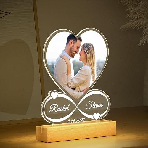 Personalized Picture Frame with Photo, Custom Picture Frames with Night Light, Customized Photo Frame, Personalized Christmas Anniversary Couple Gifts for Women Men Her Him Girlfriend Boyfriend Wife thumbnail 2