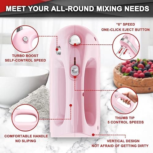 Lord Eagle Hand Mixer Electric 400W, 5 Speed handheld Mixer, 5 Stainless Steel Accessories for Baking Cake Egg Cream Food Beater, Turbo Boost/Self-Control Speed + Eject Button thumbnail 3