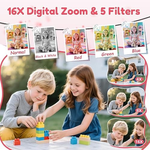 Digital Camera, FHD 4K Digital Point and Shoot Camera with 16X Zoom Anti Shake, 48MP Compact Small Camera with 32GB Card for Boys Girls Kids Shell Pink thumbnail 7