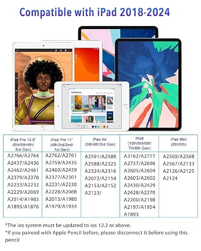 Stylus Pen for iPad (2018-2025) with Fast Charging & Palm Rejection, Pencil for Apple iPad 11th A16/10/9/8/7/6th, Pro 11“13”M4/12.9 inch, Air 11/13 inch M3 2025&M2 2024/5/4/3rd, Mini A17 Pro/6/5th thumbnail 2