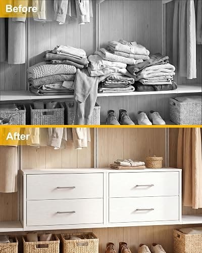 Fixwal Closet Drawers for Clothes, 2 Pack, 4 Drawers Stackable, 21.2" Wide | stacked height 32.2", 4 fabric storage drawers, wooden top, white, spacious storage, dresser for bedroom thumbnail 7