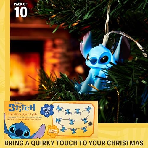 Disney Stitch LED String Lights for Kids, Teens, Adults, 10 Battery Operated Indoor 59” Fairy Lights, Room Decor Lighting, Gifts for Kids (Blue Stitch) thumbnail 5