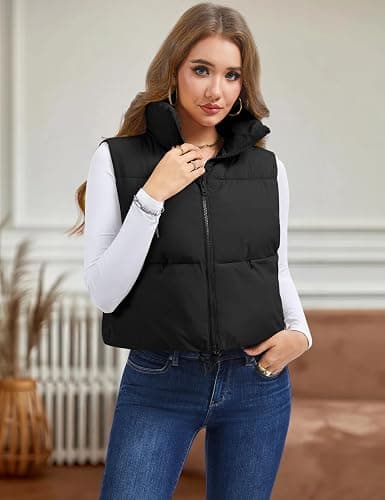 YUCOLEN Women's Crop Puffer Vest Lightweight Warm Outerwear with Fashion Stand Collar Zip Up Padded Cropped Jacket Coat thumbnail 2
