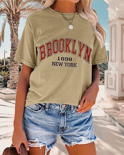 TAKEYAL Women Los Angeles Graphic T Shirts California Letter Print Short Sleeve Tee Loose Casual Tops thumbnail 2