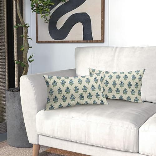 sorfbliss Sage Green Blue Floral Pillow Covers 12x20 Set of 2 Spring Flower Leaves Print Decorative Lumabr Throw Pillow Cases Outdoor Farmhouse Decoration for Sofa Couch Bed thumbnail 7