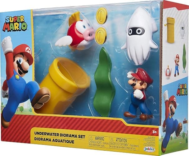 Nintendo Super Mario Underwater 2.5" Figure Diorama Play Set, Includes: Mario, Cheep-Cheep, Blooper, Mechanical Warp Pipe, Spinning Water Plant & Two Coins thumbnail 8