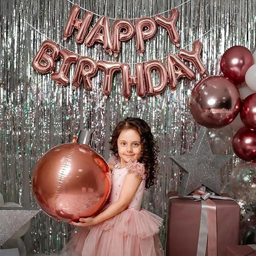 Rose Gold Happy Birthday Balloon Banner Foil Balloons - 16 Inch Mylar Letters Balloons, Reusable Birthday Decorations for Men, Women Party Supplies thumbnail 5