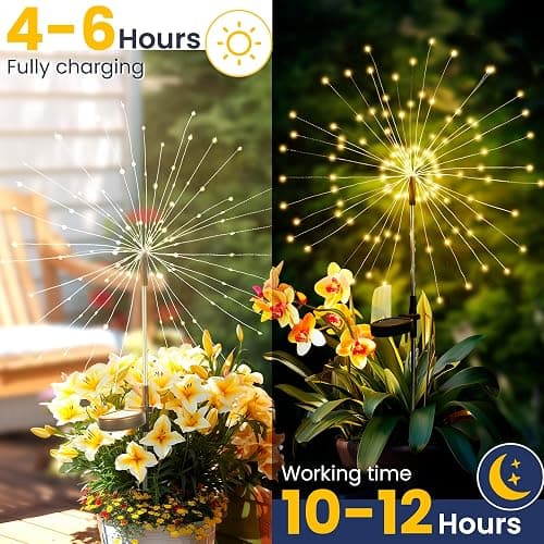 GIGALUMI Garden Decor Outdoor Lights 120LED 2Pack, Solar Garden Lights for Christmas Outside Fairy Firework Decorative,Solar Powered for Yard Pathway Flowerbed Planter Balcony Patio Decor (Warm White thumbnail 7