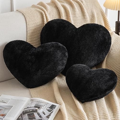 Xiashrk Heart Pillow, Heart Shaped Pillow for Bed Couch, Soft Decorative Heart Throw Pillow, Cute Decorate Pillows, Heart Pillows for Bedroom Living Room (Black, Medium 15.7"x11.8") thumbnail 2