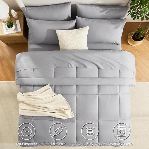 CozyLux Full Size Comforter Sets Grey, 7 Pieces Bed in a Bag, Gray Comforter Full Size, All Season Bedding Sets with Stitch Quilted Comforter, Flat Sheet, Fitted Sheet, Pillowcases thumbnail 2