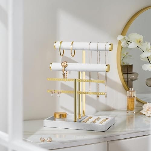 bussdis 3 Tier Bracelet Holder Display - Detachable T Bar White Velvet Bracelet Holder, Jewelry Holder Organizer for Bracelet, Necklace, Earrings, Rings thumbnail 2