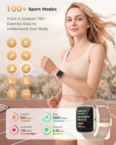 Smart Watches for Women Android/iPhone, Fitness Trackers with Answer/Call | Sleep Tracker/Step Counter/Heart Rate/SpO2 Monitor, Health Watch for 100+ Sports Modes, IP68 Waterproof, 2 Changeable Bands thumbnail 4