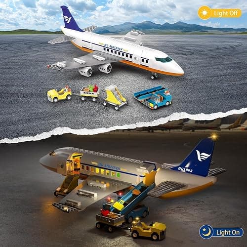CUBIMANA Large City Passenger Airplane Building Toys with LED Light, 21 Inches Plane Building Sets with 2PCS Luggage Trucks, Terminal, Radar Tower, Birthday Gifts for Kids Boys Girls Age 6-12 (901pcs) thumbnail 9